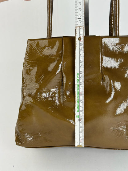 Sac vintage en cuir verni Céline Paris Kaki