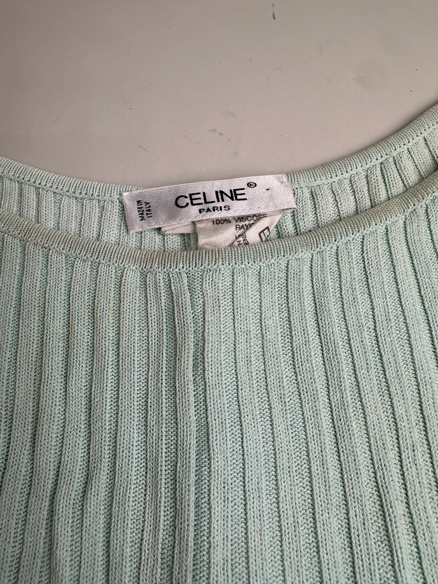 Vintage Celine Viscose Midi Dress Light Mint Green M