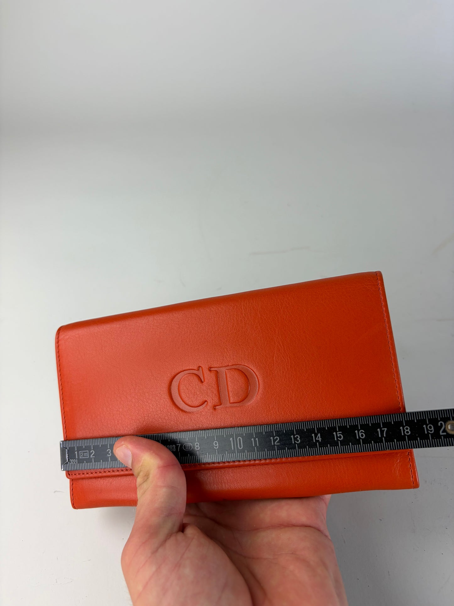 Vintage Dior Smooth Leather Bifold Wallet Orange Gold