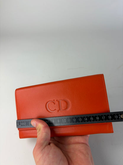 Vintage Dior Smooth Leather Bifold Wallet Orange Gold