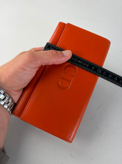 Vintage Dior Smooth Leather Bifold Wallet Orange Gold