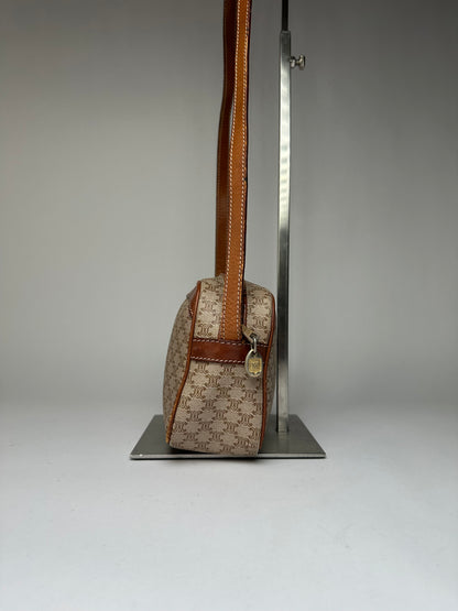 Vintage Celine Macadam Canvas Crossbody Bag Late 1980s Beige Brown