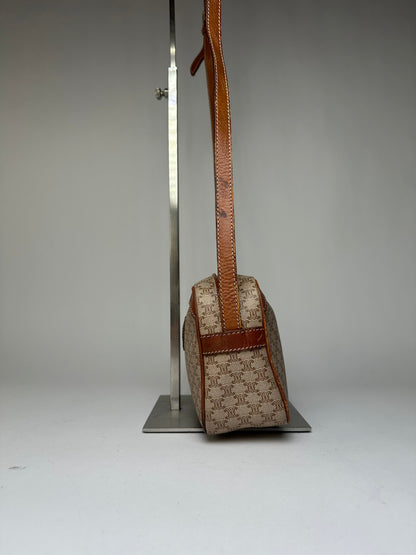 Vintage Celine Macadam Canvas Crossbody Bag Late 1980s Beige Brown