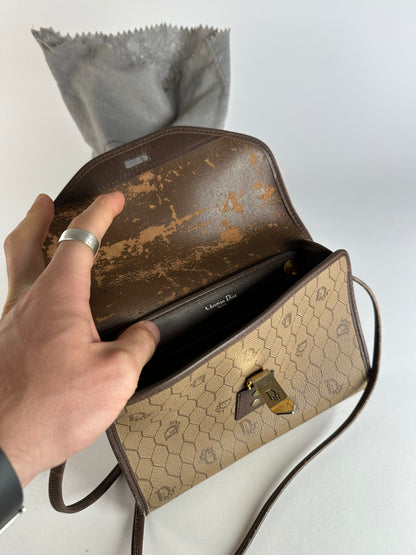 Vintage Dior Leather Shoulder Bag Beige Brown