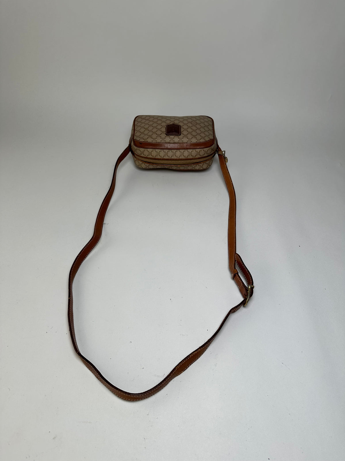 Vintage Celine Macadam Canvas Crossbody Bag Late 1980s Beige Brown