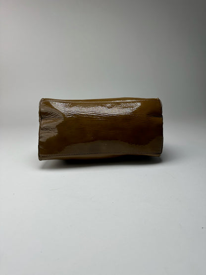 Sac vintage en cuir verni Céline Paris Kaki