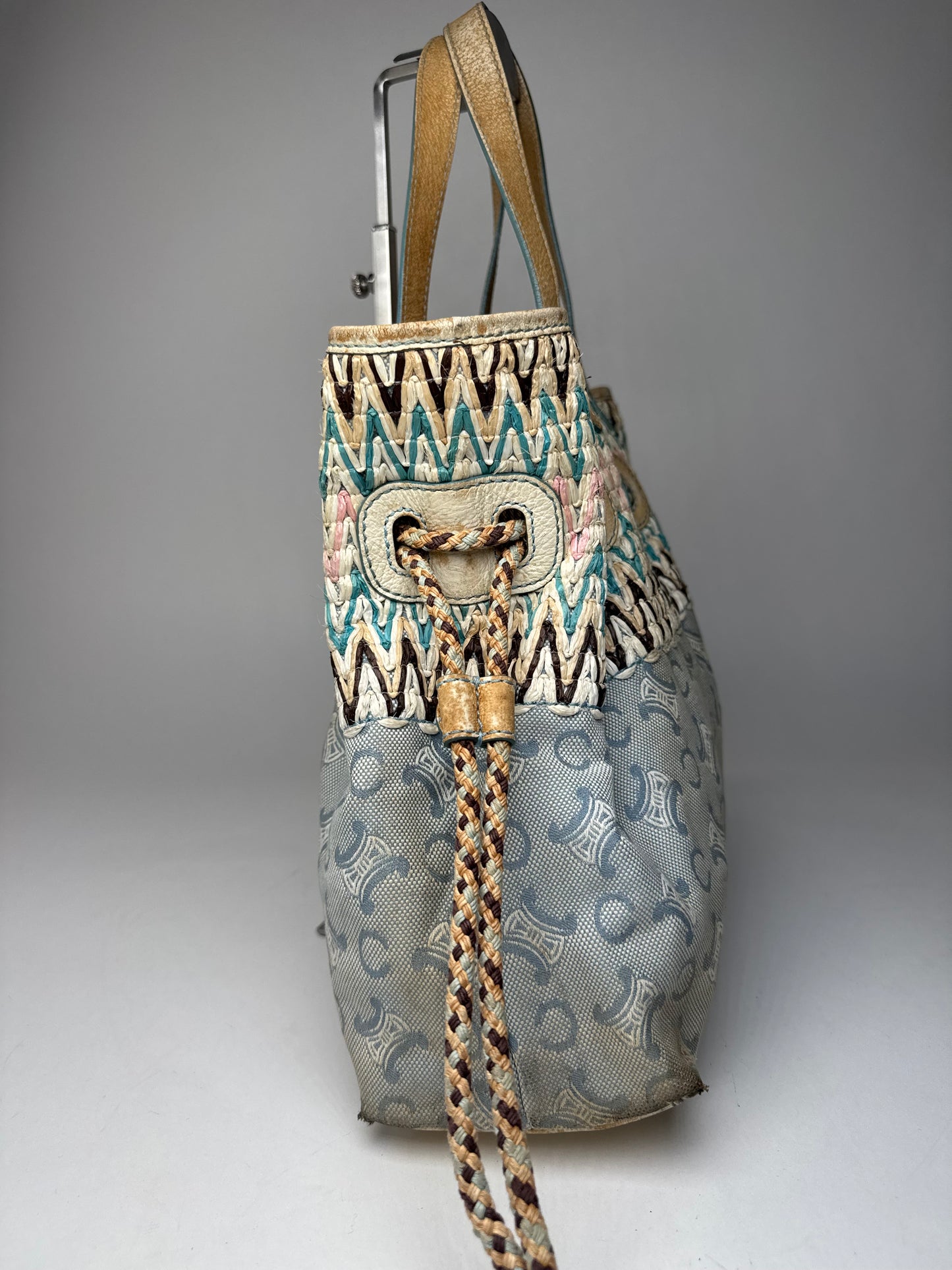 Vintage Celine Monogram Handbag Beige Blue White