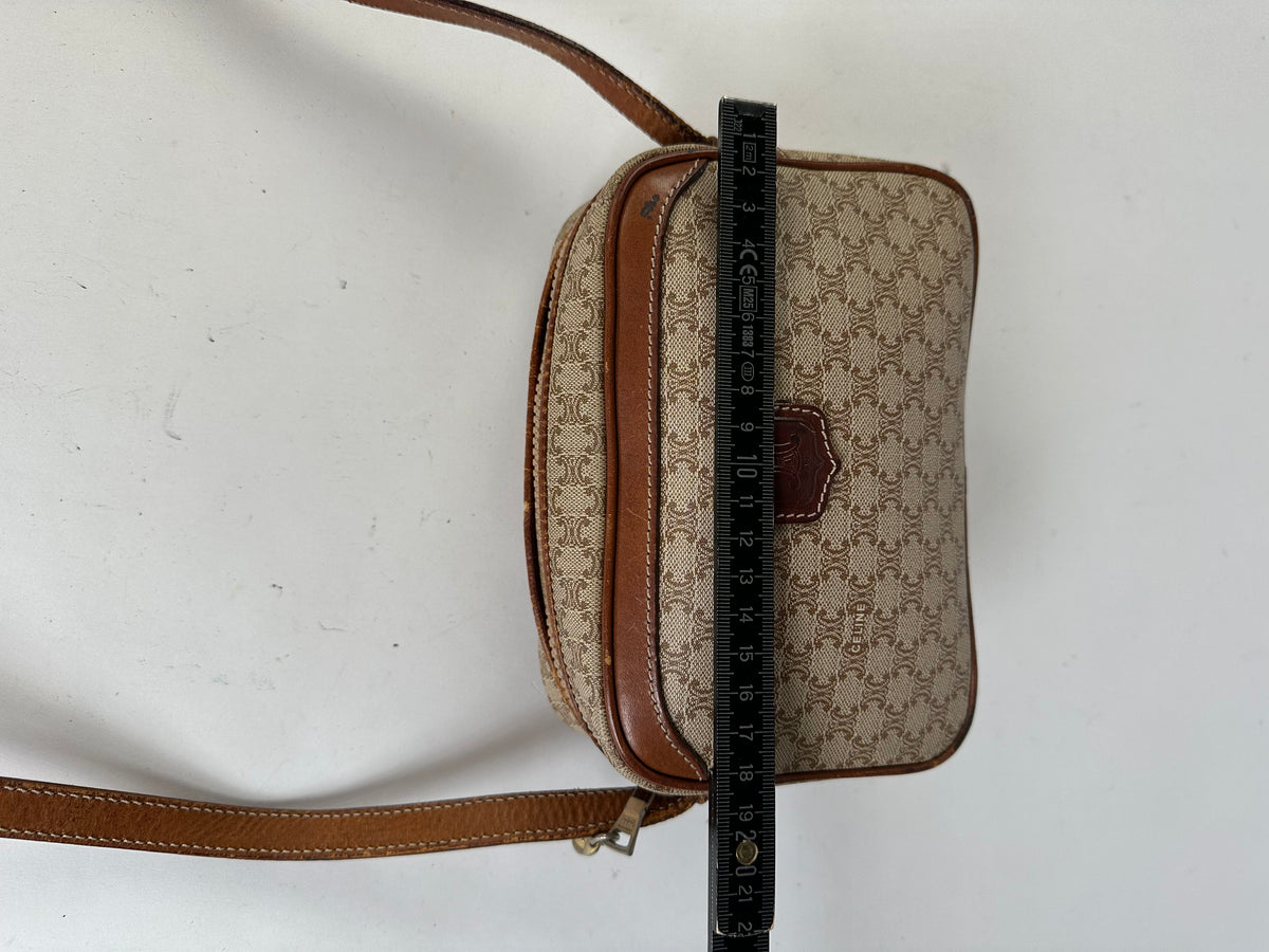 Vintage Celine Macadam Canvas Crossbody Bag Late 1980s Beige Brown
