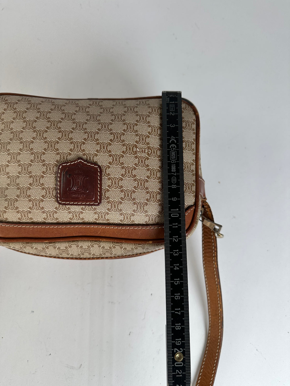 Vintage Celine Macadam Canvas Crossbody Bag Late 1980s Beige Brown