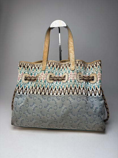 Vintage Celine Monogram Handbag Beige Blue White