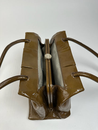 Sac vintage en cuir verni Céline Paris Kaki