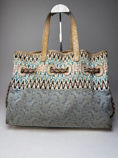 Vintage Celine Monogram Handbag Beige Blue White