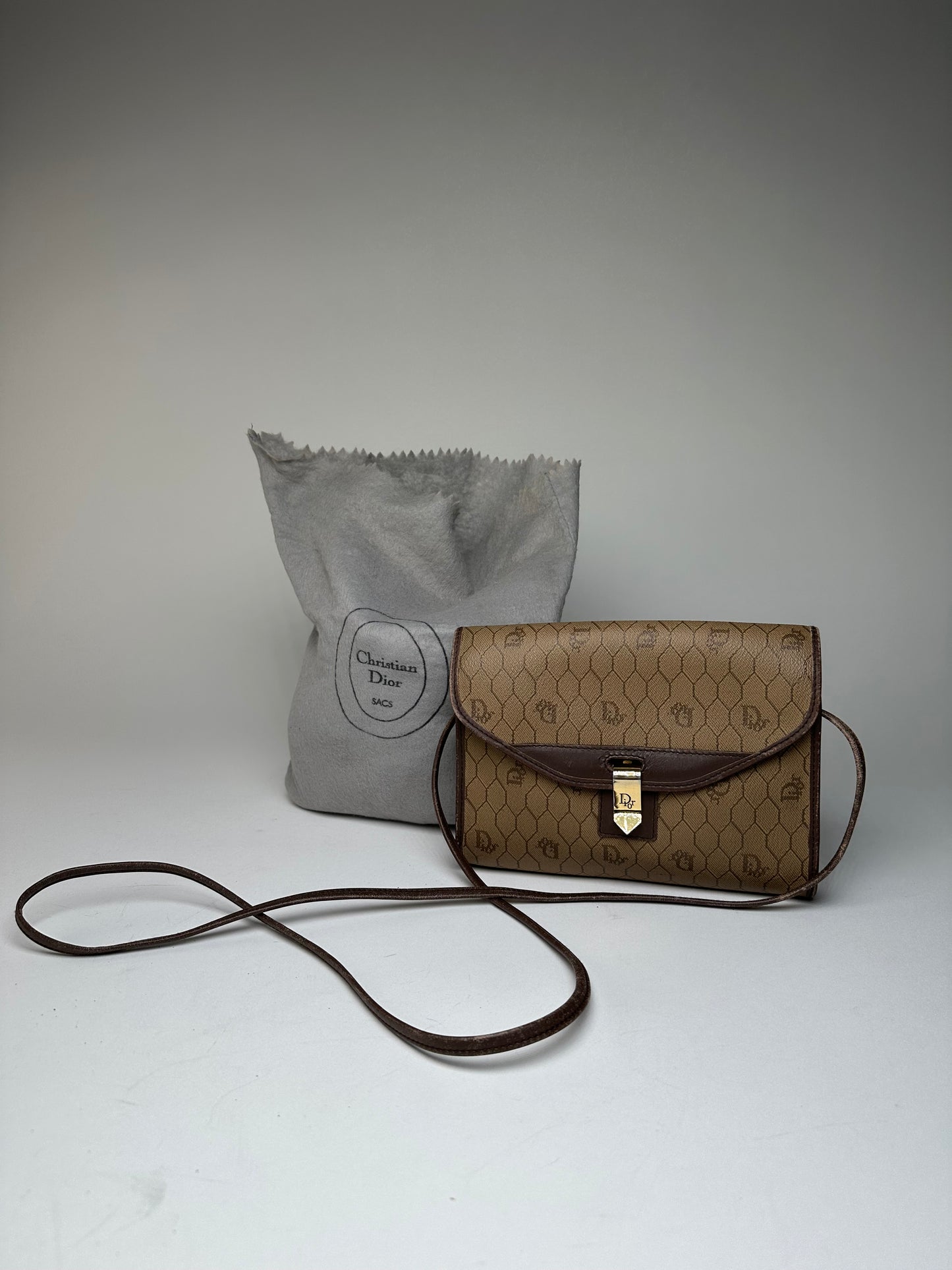 Vintage Dior Leather Shoulder Bag Beige Brown