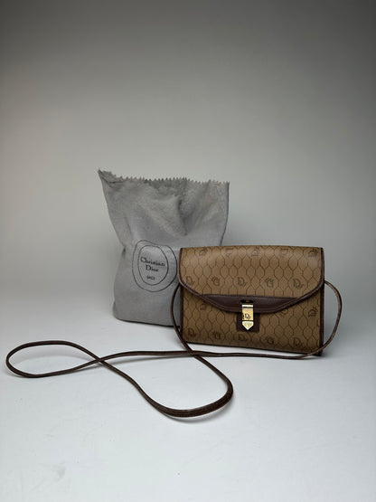 Vintage Dior Leather Shoulder Bag Beige Brown