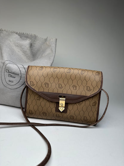 Vintage Dior Leather Shoulder Bag Beige Brown