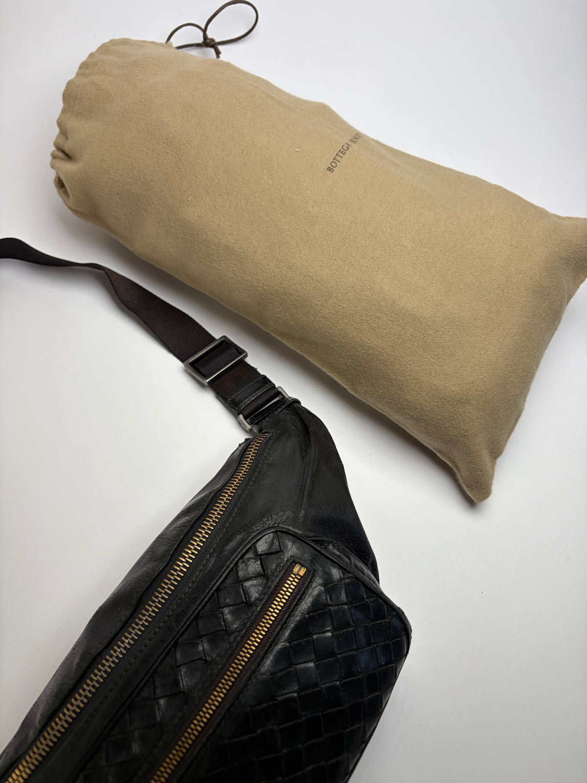 Vintage Bottega Veneta Intrecciato Leather Waist Bag Early 2000s Black