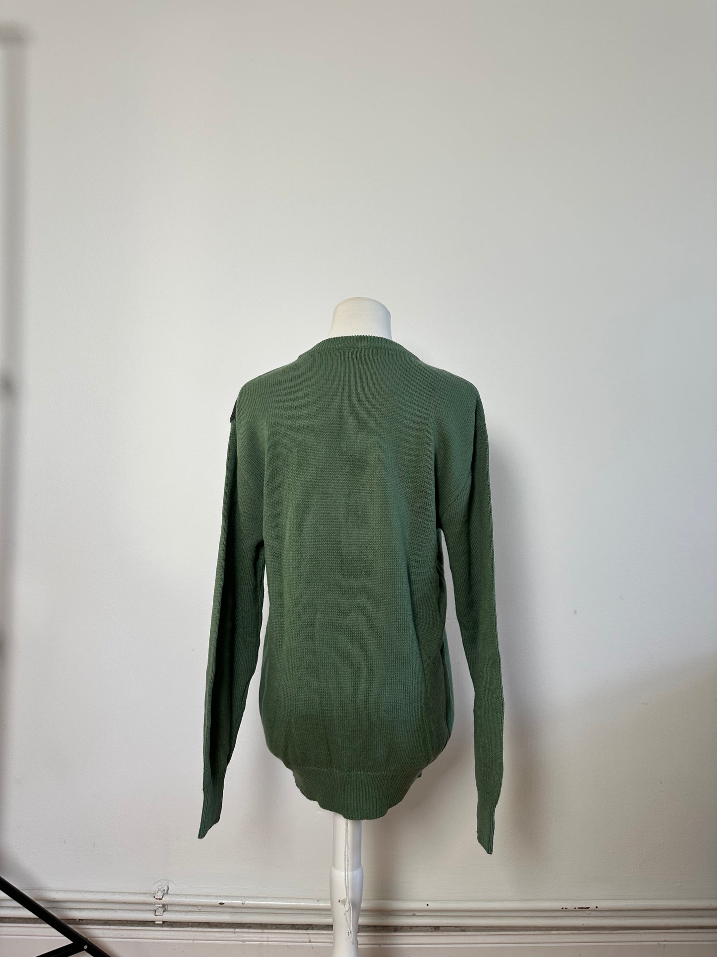 Vintage Yves Saint Laurent Men's Striped Cotton Wool Sweater Green Navy Beige XL