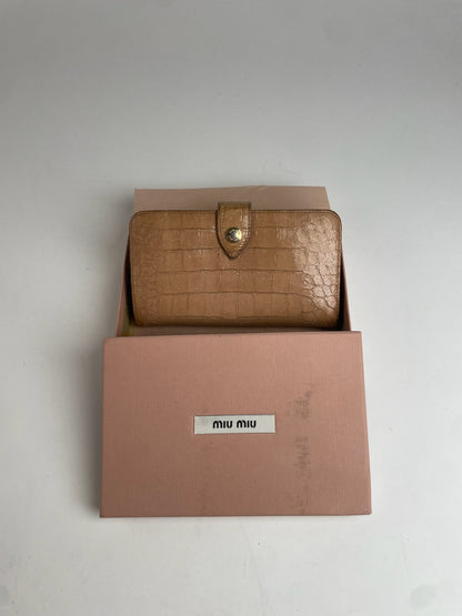 Vintage Miu Miu Crocodile Emblossed Leather Wallet Brown