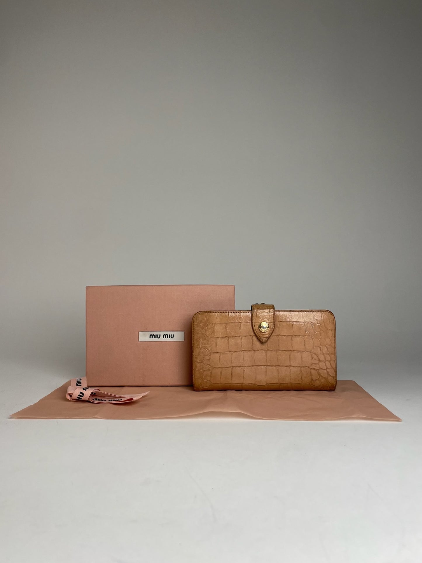 Vintage Miu Miu Crocodile Emblossed Leather Wallet Brown
