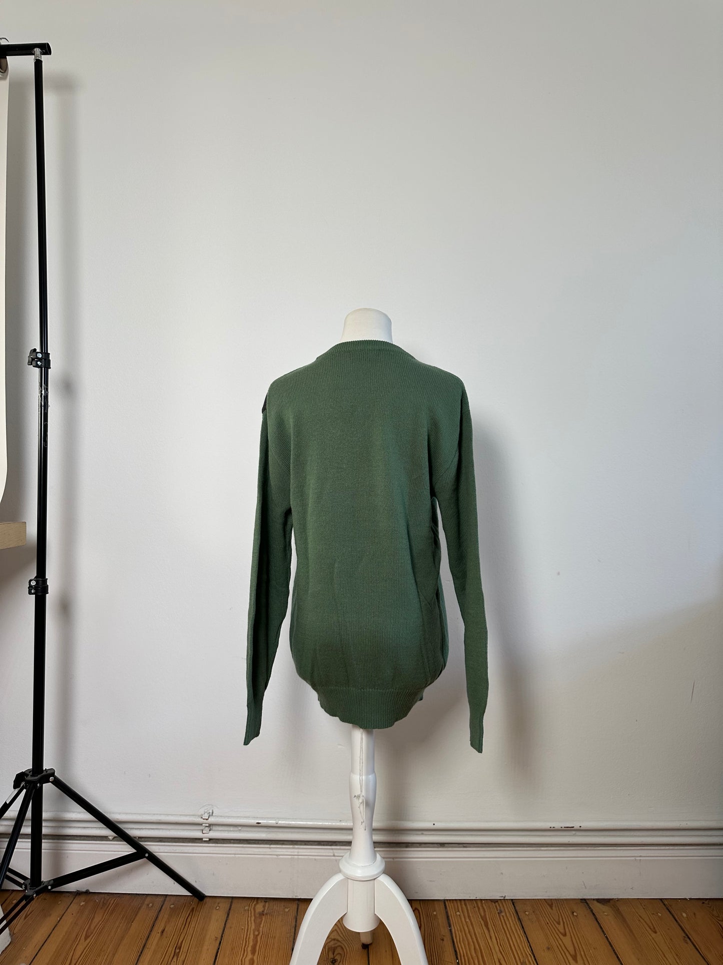 Vintage Yves Saint Laurent Men's Striped Cotton Wool Sweater Green Navy Beige XL