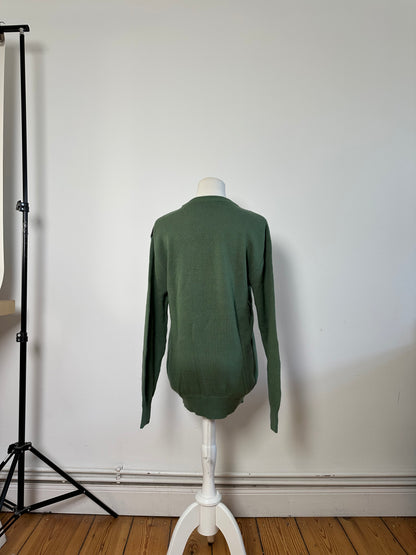 Vintage Yves Saint Laurent Men's Striped Cotton Wool Sweater Green Navy Beige XL