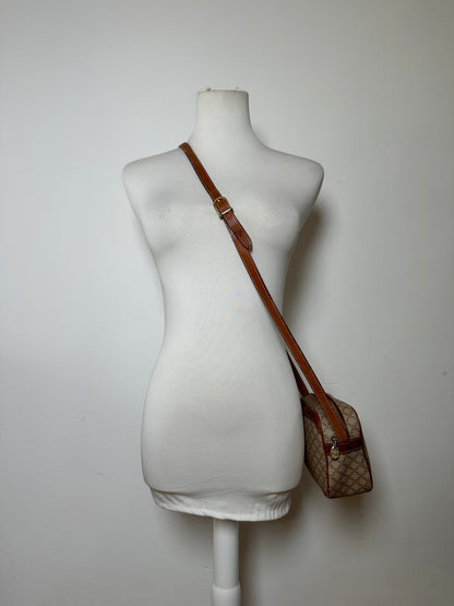 Vintage Celine Macadam Canvas Crossbody Bag Late 1980s Beige Brown