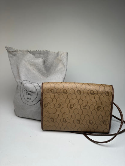 Vintage Dior Leather Shoulder Bag Beige Brown