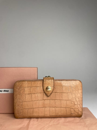 Vintage Miu Miu Crocodile Emblossed Leather Wallet Brown