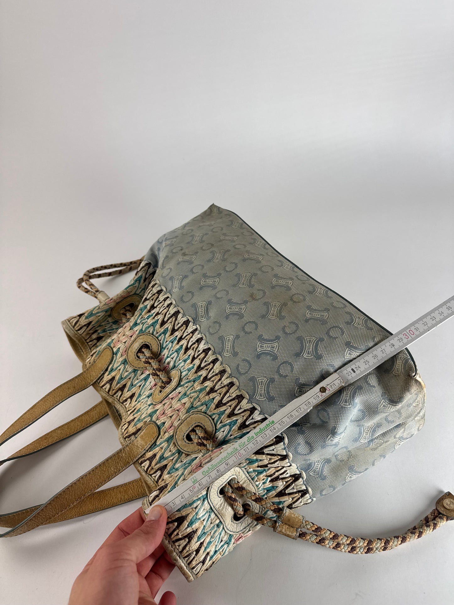 Vintage Celine Monogram Handbag Beige Blue White