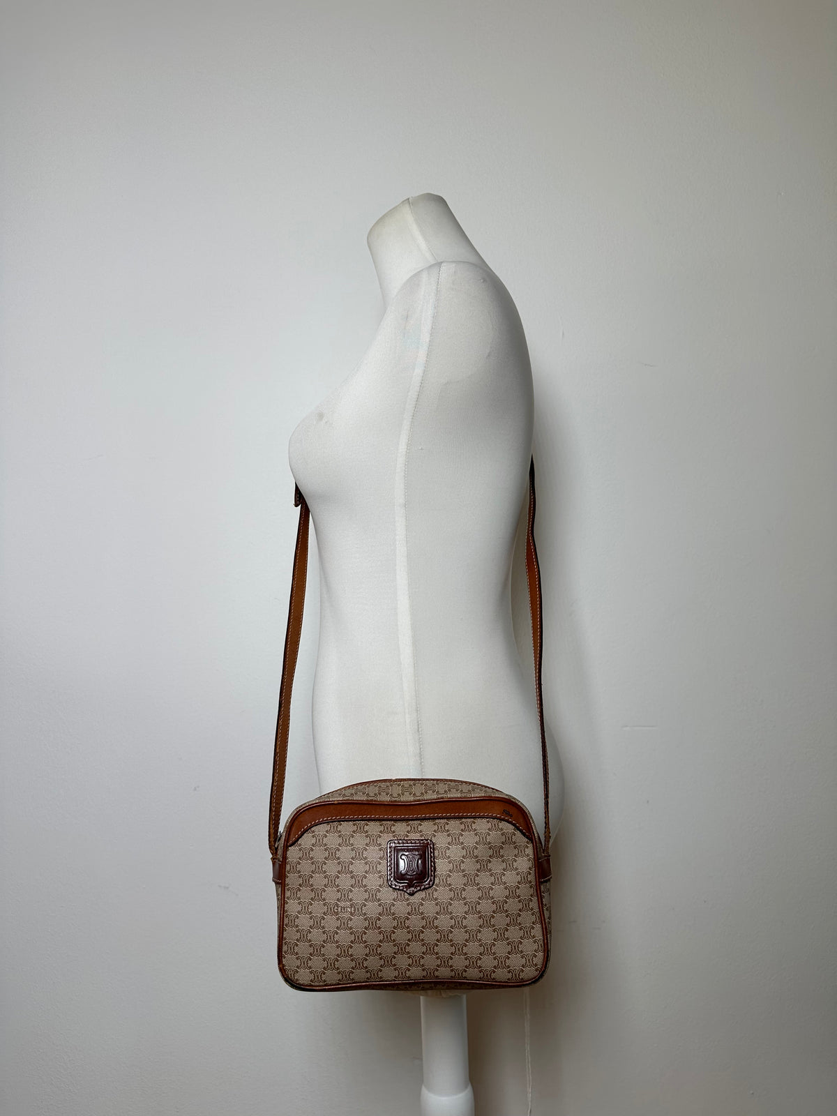 Vintage Celine Macadam Canvas Crossbody Bag Late 1980s Beige Brown