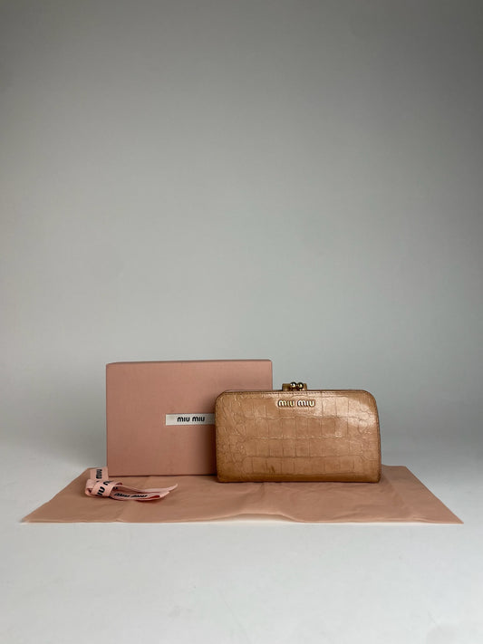 Vintage Miu Miu Crocodile Emblossed Leather Wallet Brown