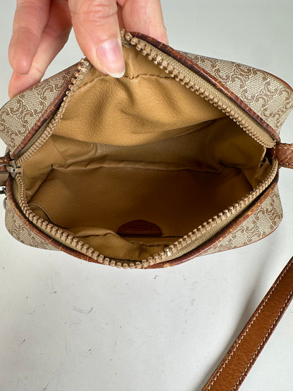Vintage Celine Macadam Canvas Crossbody Bag Late 1980s Beige Brown