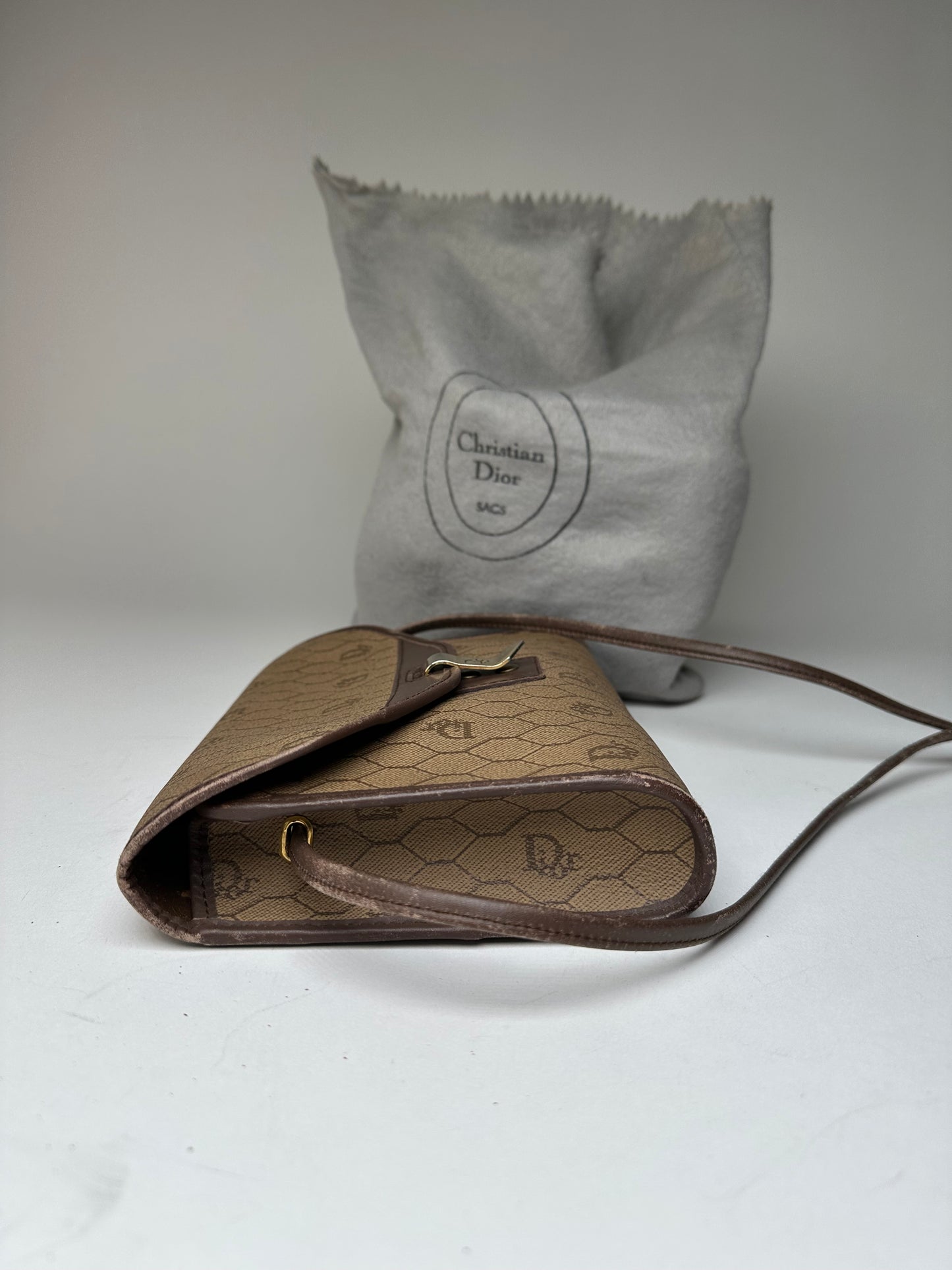 Vintage Dior Leather Shoulder Bag Beige Brown