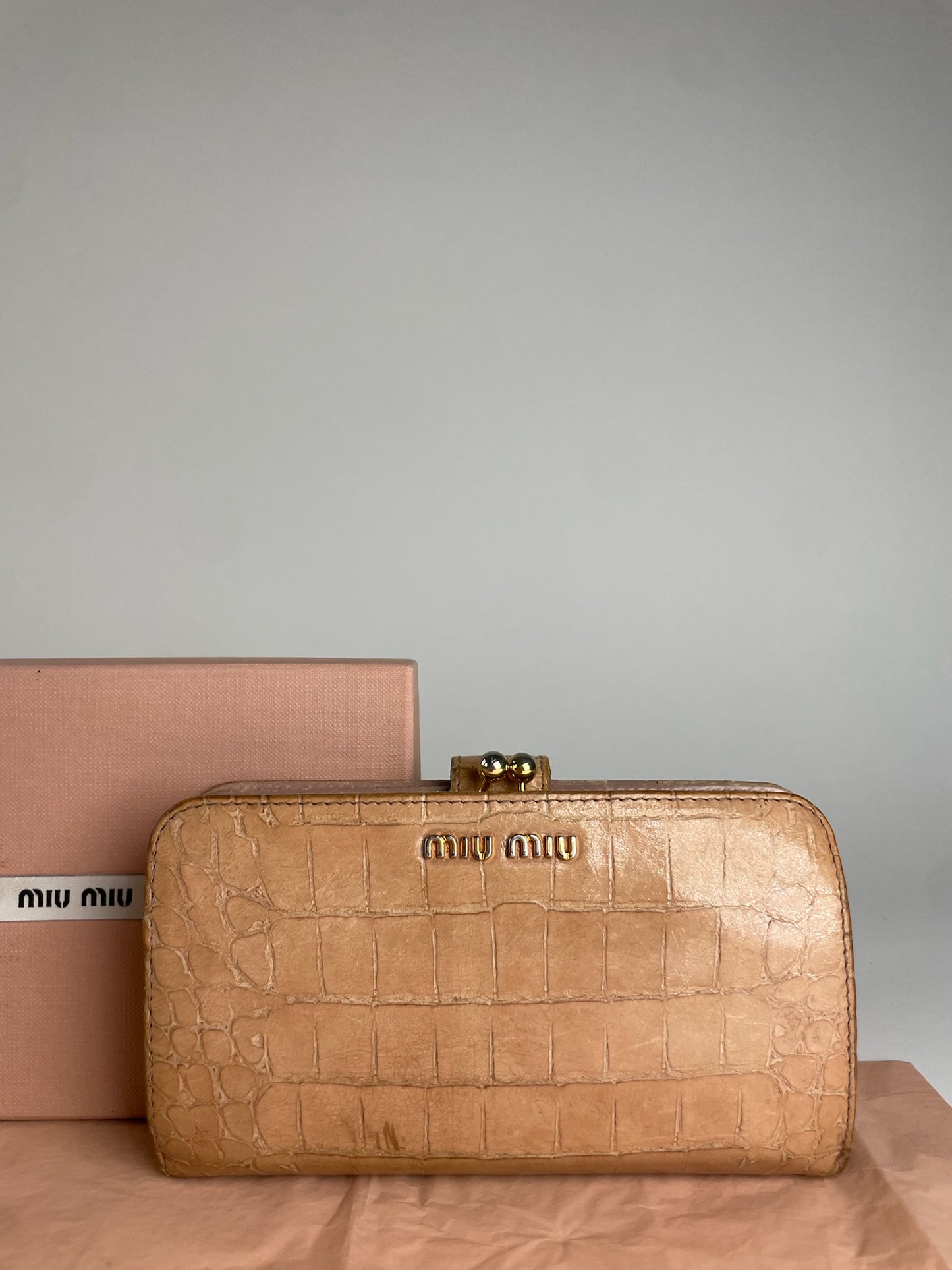 Vintage Miu Miu Crocodile Emblossed Leather Wallet Brown