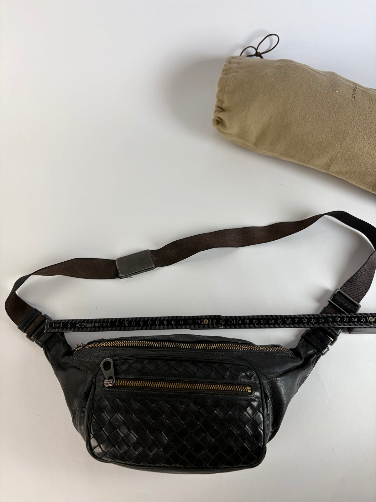Vintage Bottega Veneta Intrecciato Leather Waist Bag Early 2000s Black