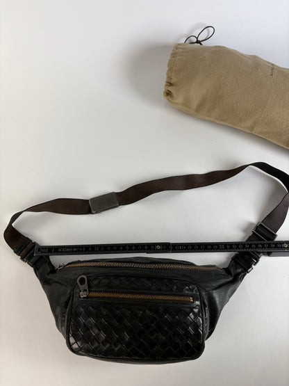 Vintage Bottega Veneta Intrecciato Leather Waist Bag Early 2000s Black