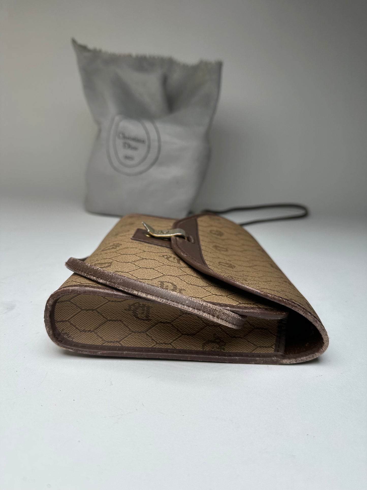 Vintage Dior Leather Shoulder Bag Beige Brown