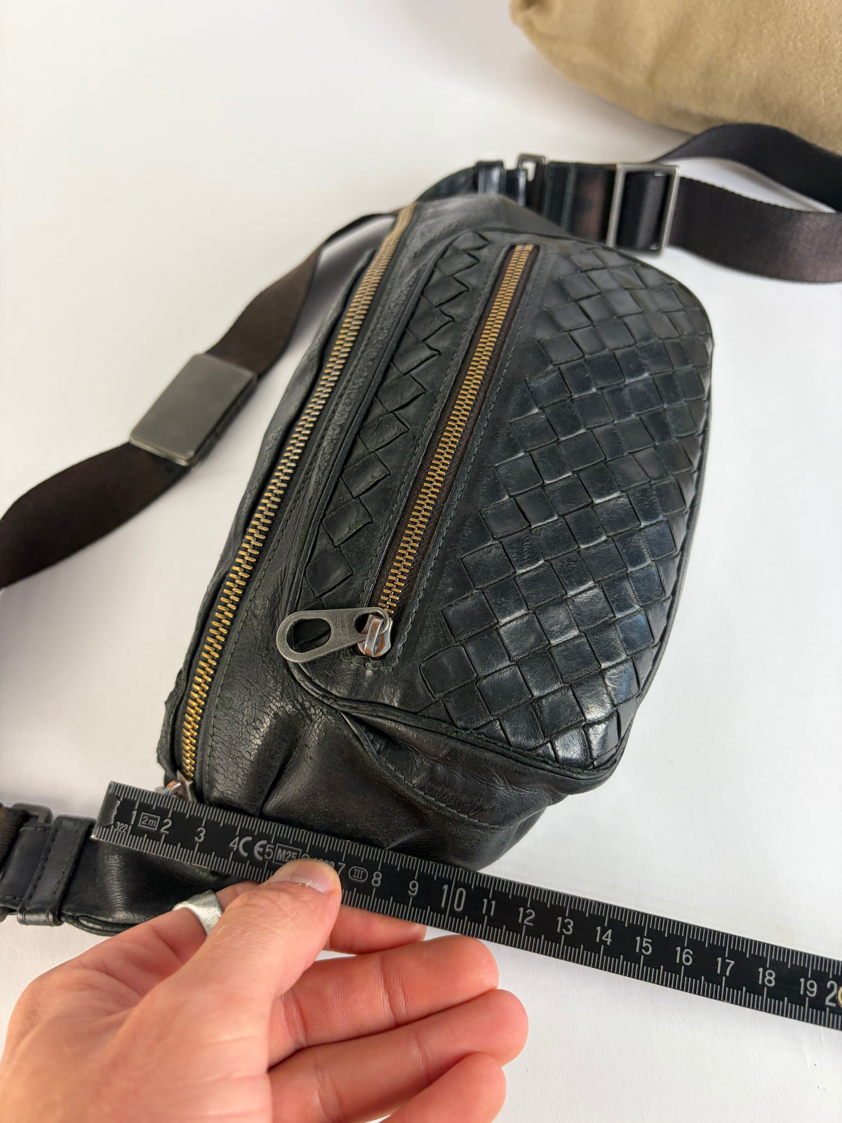Vintage Bottega Veneta Intrecciato Leather Waist Bag Early 2000s Black