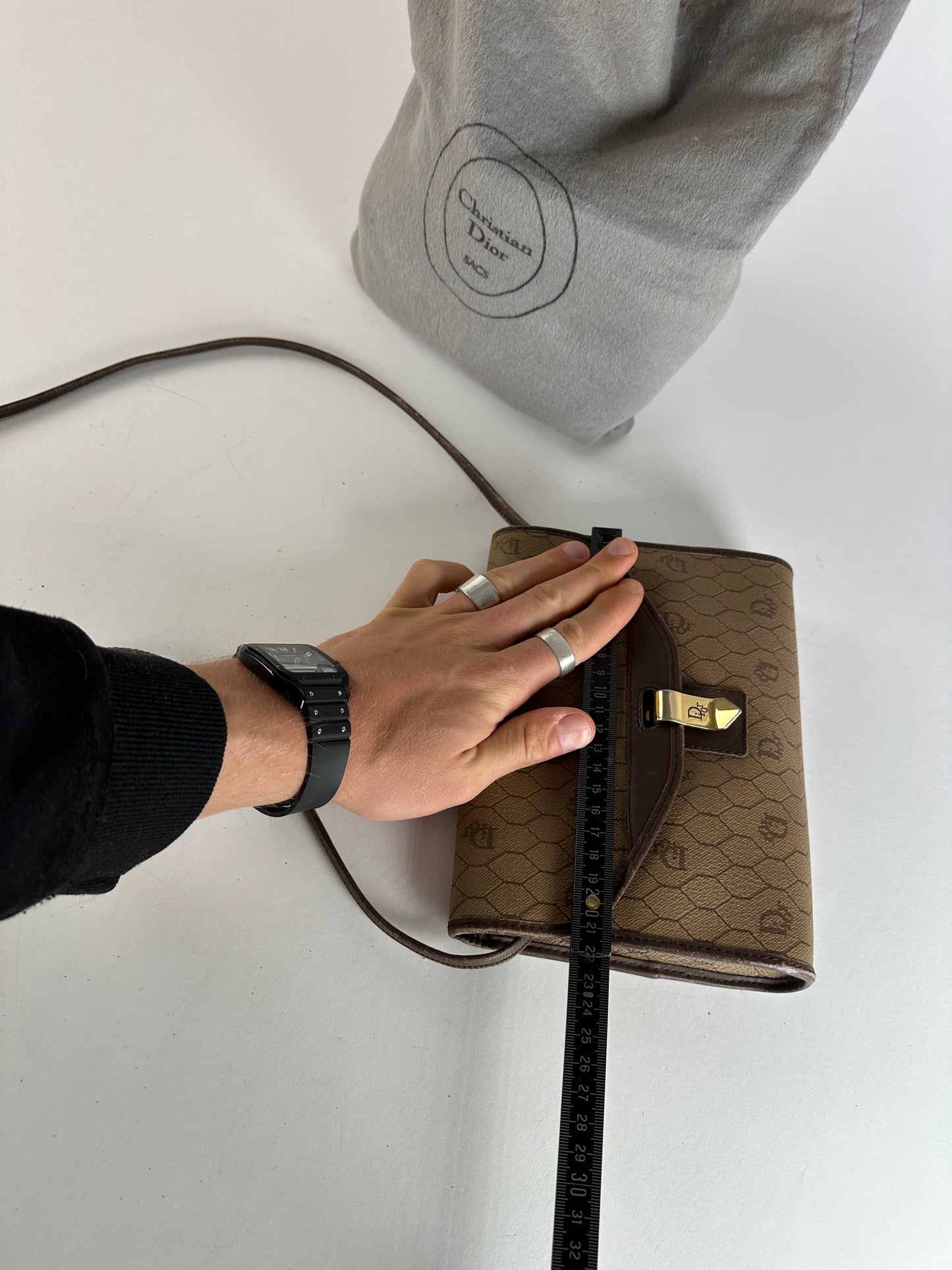 Vintage Dior Leather Shoulder Bag Beige Brown