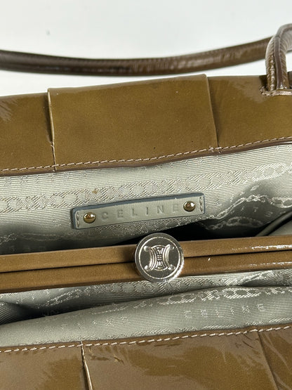 Sac vintage en cuir verni Céline Paris Kaki