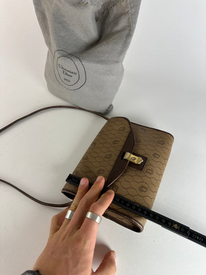 Vintage Dior Leather Shoulder Bag Beige Brown
