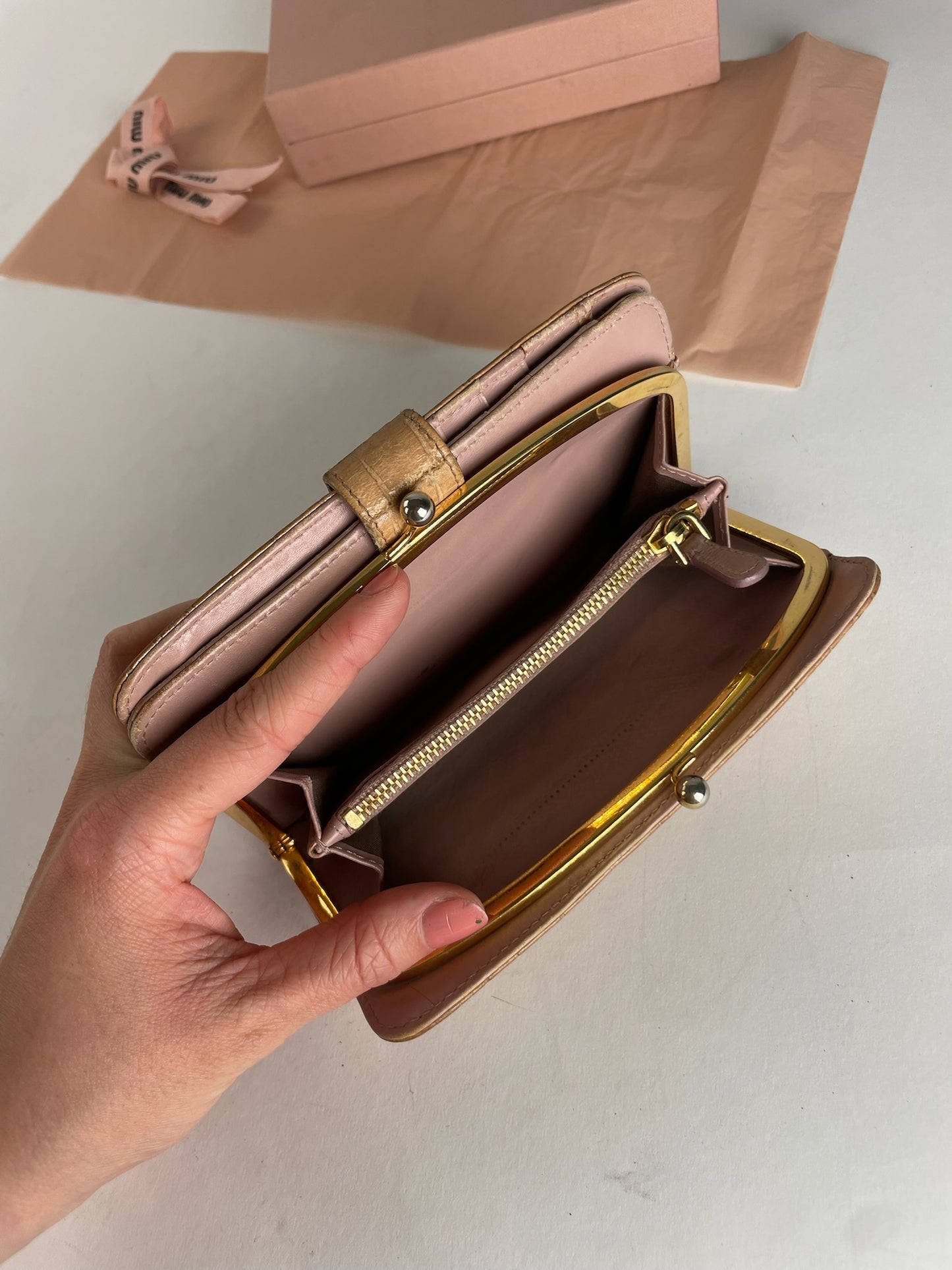 Vintage Miu Miu Crocodile Emblossed Leather Wallet Brown