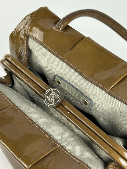 Sac vintage en cuir verni Céline Paris Kaki
