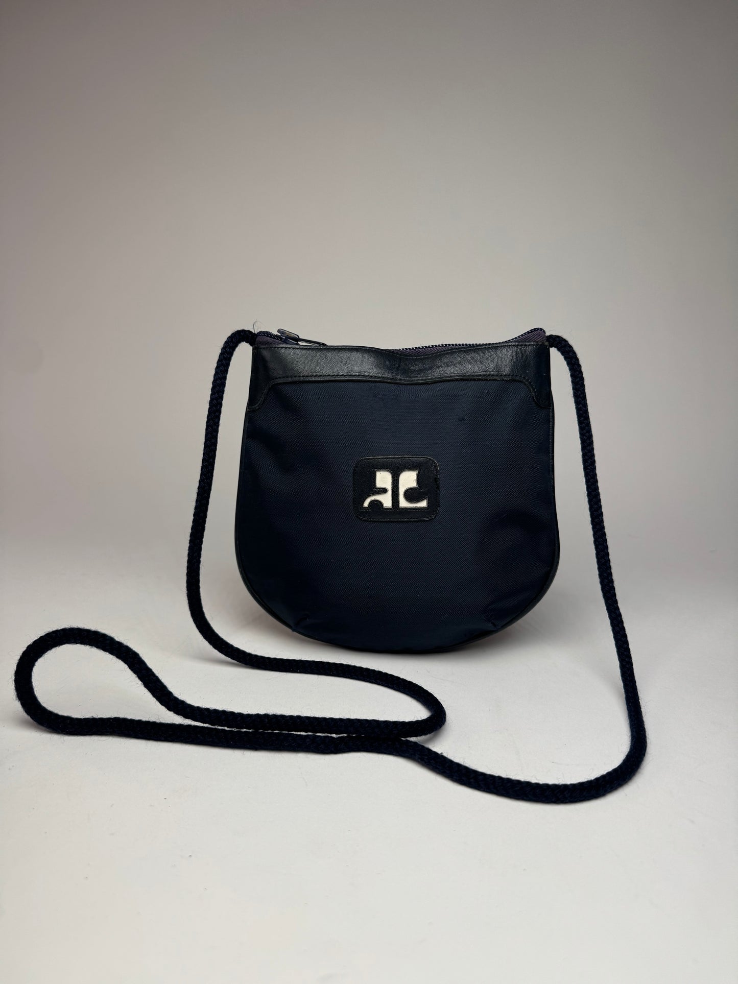 Vintage Courreges Paris Canvas Polyester Shoulder / Crossbody Bag Navy