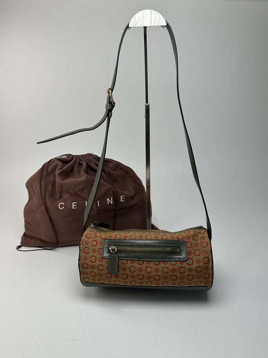 Sac Macadam vintage Céline Paris kaki rouge