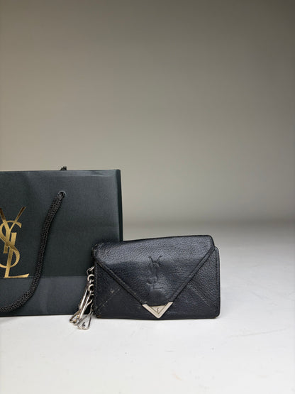 Vintage Yves Saint Laurent Leather Chain Wallet Black Silver