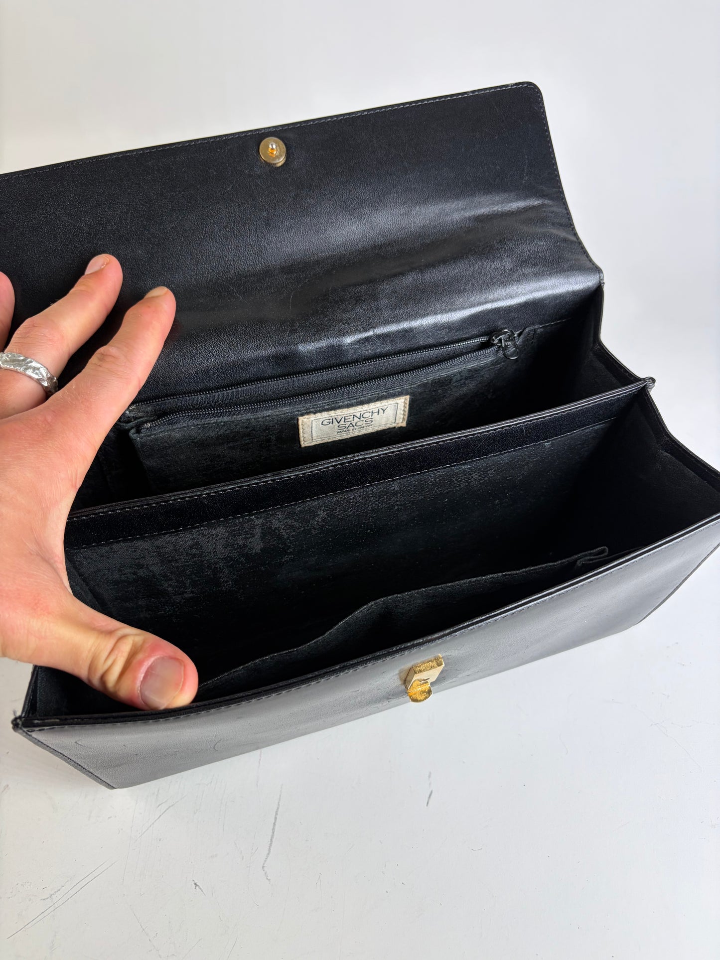 Vintage Givenchy Structured Leather Handbag Black Gold