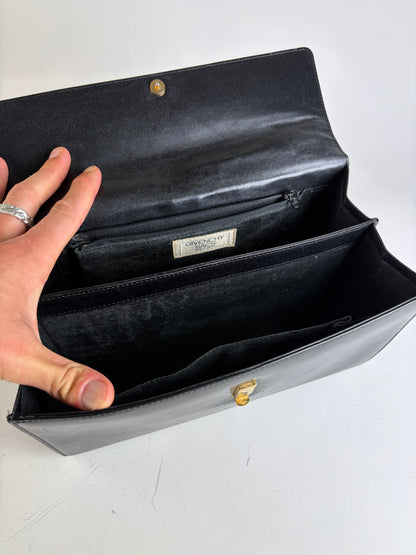 Vintage Givenchy Structured Leather Handbag Black Gold