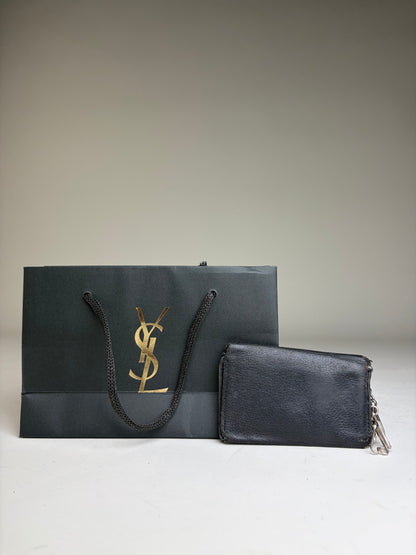 Vintage Yves Saint Laurent Leather Chain Wallet Black Silver