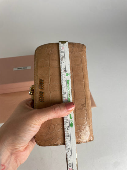 Vintage Miu Miu Crocodile Emblossed Leather Wallet Brown